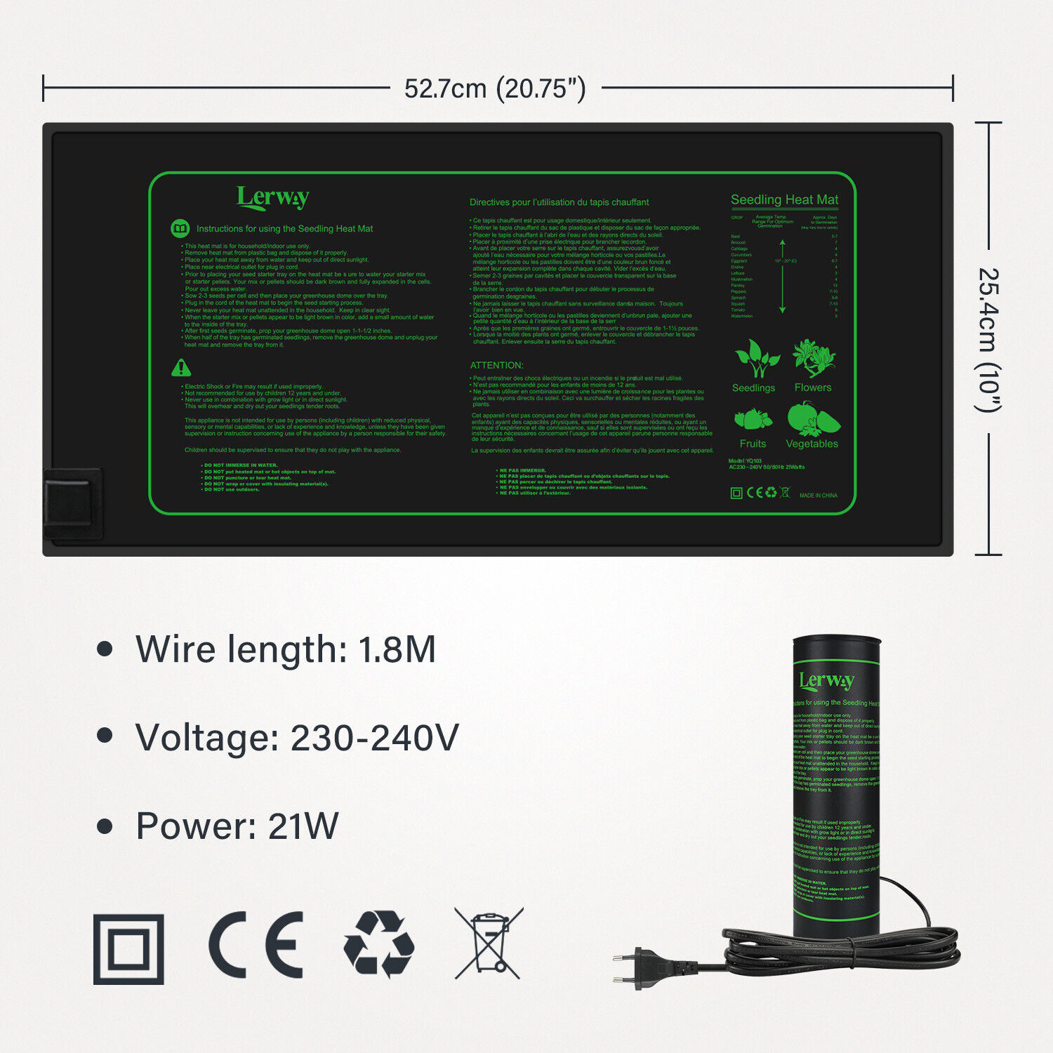 LERWAY 21W 苗床用ヒートマット EUプラグ 室内温 - Heat Mat Seedling のレビューと価格